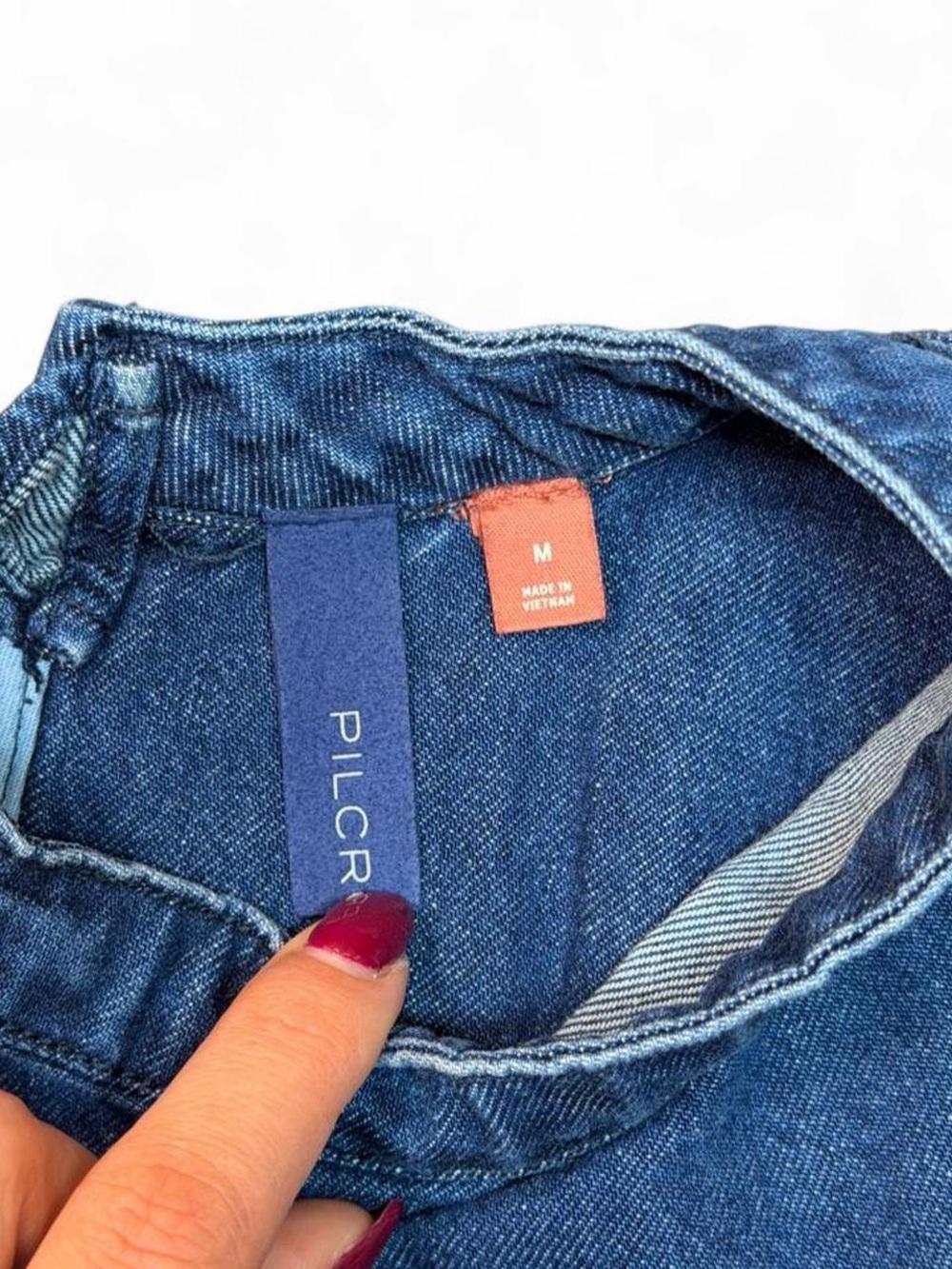 Pilcro Anthropologie Denim Crop Top M Tie Back Raw Hem Dark Wash - Picture 5 of 6
